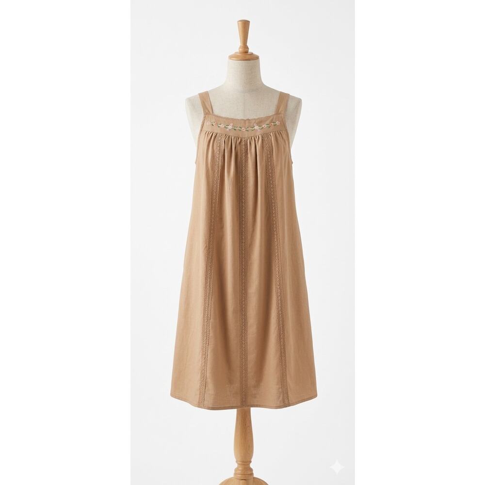 Yozly Beige Cotton Embroidered Floral Boho Cottagecore Midi Dress XL Sleeveless